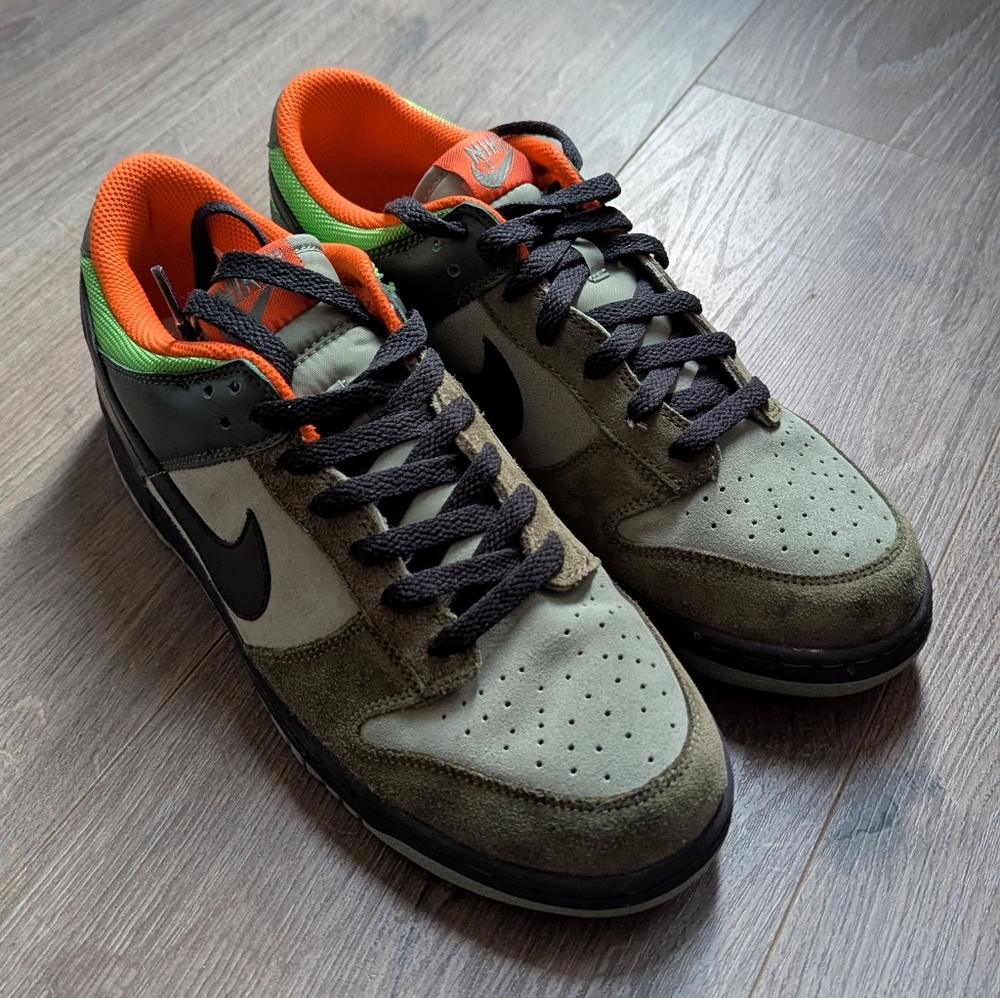 Nike Men's Olive and Orange Dunk Low cL Sneakers ( Ninja Turtles) Dead Stock New